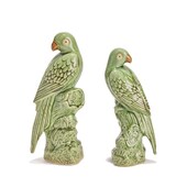 S/2 Tropical Green Parrot Sculptures